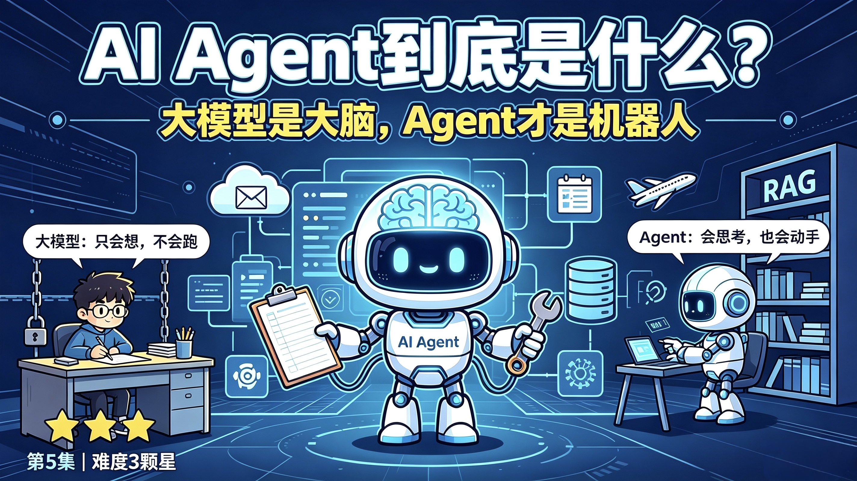AI通俗科普系列 - 第五集：AI Agent到底是什么？8分钟搞懂Agent的"大脑、四肢、装备、记忆"